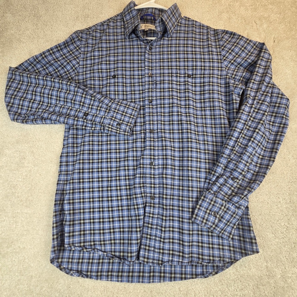 Teddy Stratford Blue Plaid Hidden Zipper Button Down Shirt Mens Size 2/ M Cotton